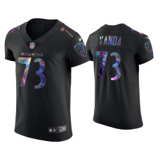 Men Baltimore Ravens #73 Marshal Yanda Black Golden Edition Holographic Jersey