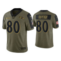 Men Baltimore Ravens #80 Miles Boykin Olive 2021 Salute To Service Limited Jersey