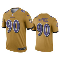 Men Baltimore Ravens #90 Pernell McPhee Gold Inverted Legend Jersey