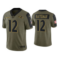 Men Baltimore Ravens #12 Rashod Bateman Olive 2021 Salute To Service Limited Jersey