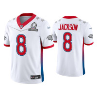 Men Baltimore Ravens #8 Lamar Jackson 2022 AFC Pro Bowl White Game Jersey