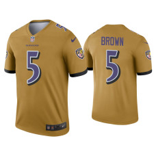 Men Baltimore Ravens #5 Marquise Brown Gold Inverted Legend Jersey