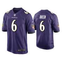 Men Baltimore Ravens #6 Patrick Queen Purple Game Jersey