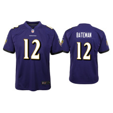 Youth Baltimore Ravens #12 Rashod Bateman Purple Game Jersey