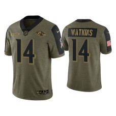 Men Baltimore Ravens #14 Sammy Watkins Olive 2021 Salute To Service Limited Jersey