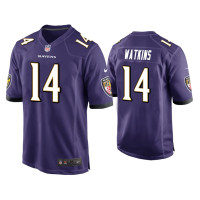 Men Baltimore Ravens #14 Sammy Watkins Purple Game Jersey