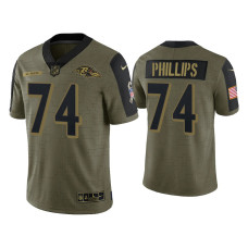 Men Baltimore Ravens #74 Tyre Phillips Olive 2021 Salute To Service Limited Jersey