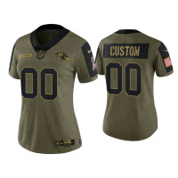 Women Baltimore Ravens #00 Custom Olive 2021 Salute To Service Limited Jersey