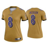 Women Baltimore Ravens #8 Lamar Jackson Gold Inverted Legend Jersey